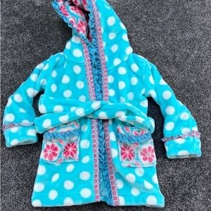 Matilda Jane Silver Pieces Blue Polka Dot Fleece Robe XS 2t-3t